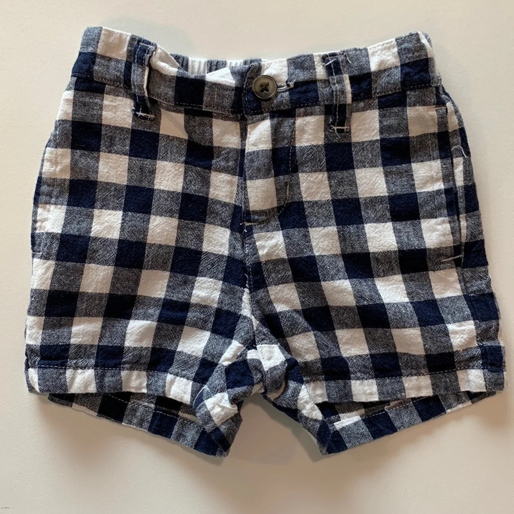 Janie and Jack - 6-12 months, navy and white checked shorts